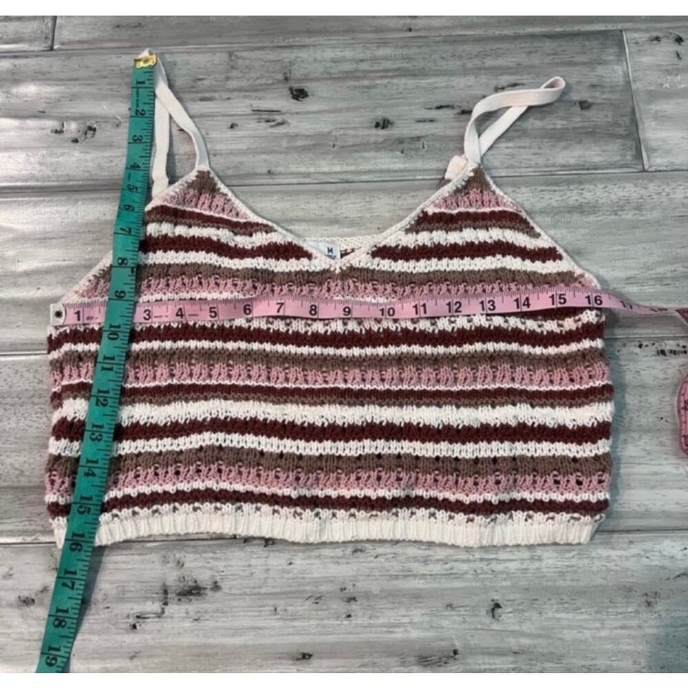 Y2K Crochet Knit Bralette Tank Neutral Stripe Boho Coastal Cowgirl Festival Top - Picture 9 of 10